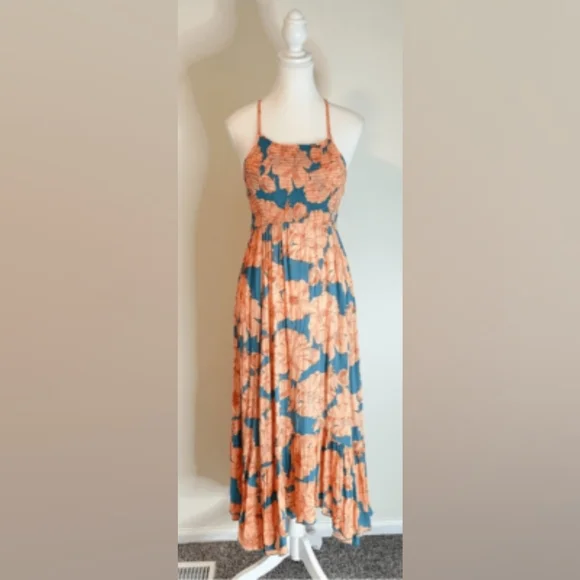 Free People Orange Asymmetrical Tiered Maxi Dress - Picture 3 of 4